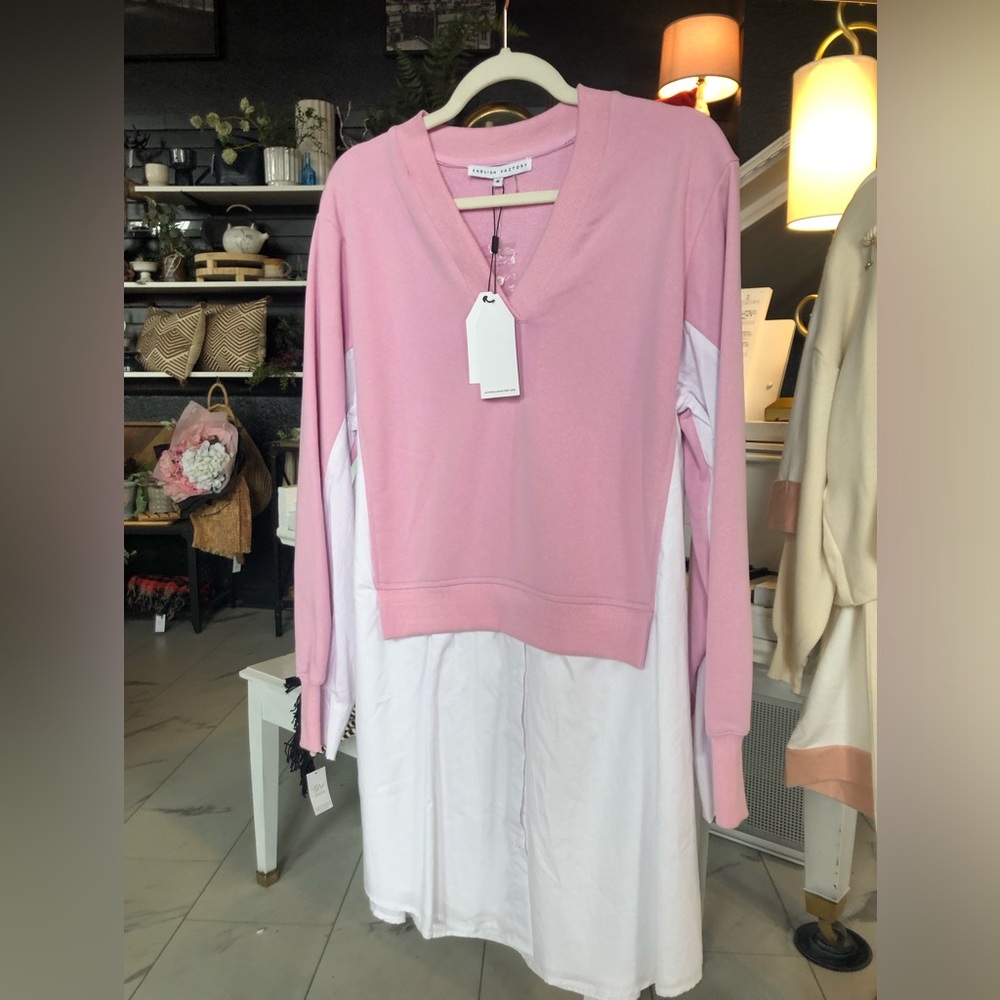 English Factory Blush V-Neck Dress With Poplin